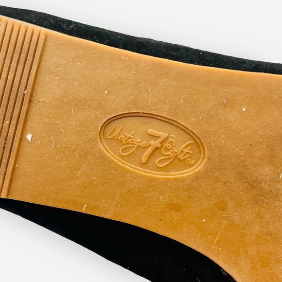 Vintage 7 Eight Black Suede Leather Slip On Pointed Toe Flats Shoes - Picture 9 of 9